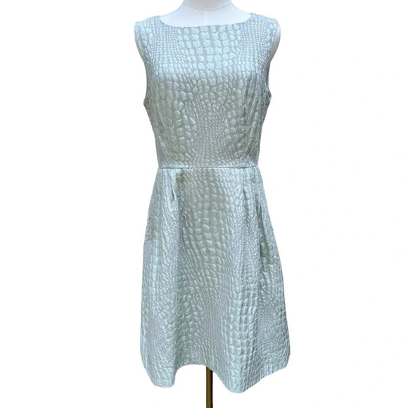 Ted Baker Kaleen Sleeveless Mint Green/Blue High Neck Croc Embossed Dress Sz 6-8 - Picture 1 of 16